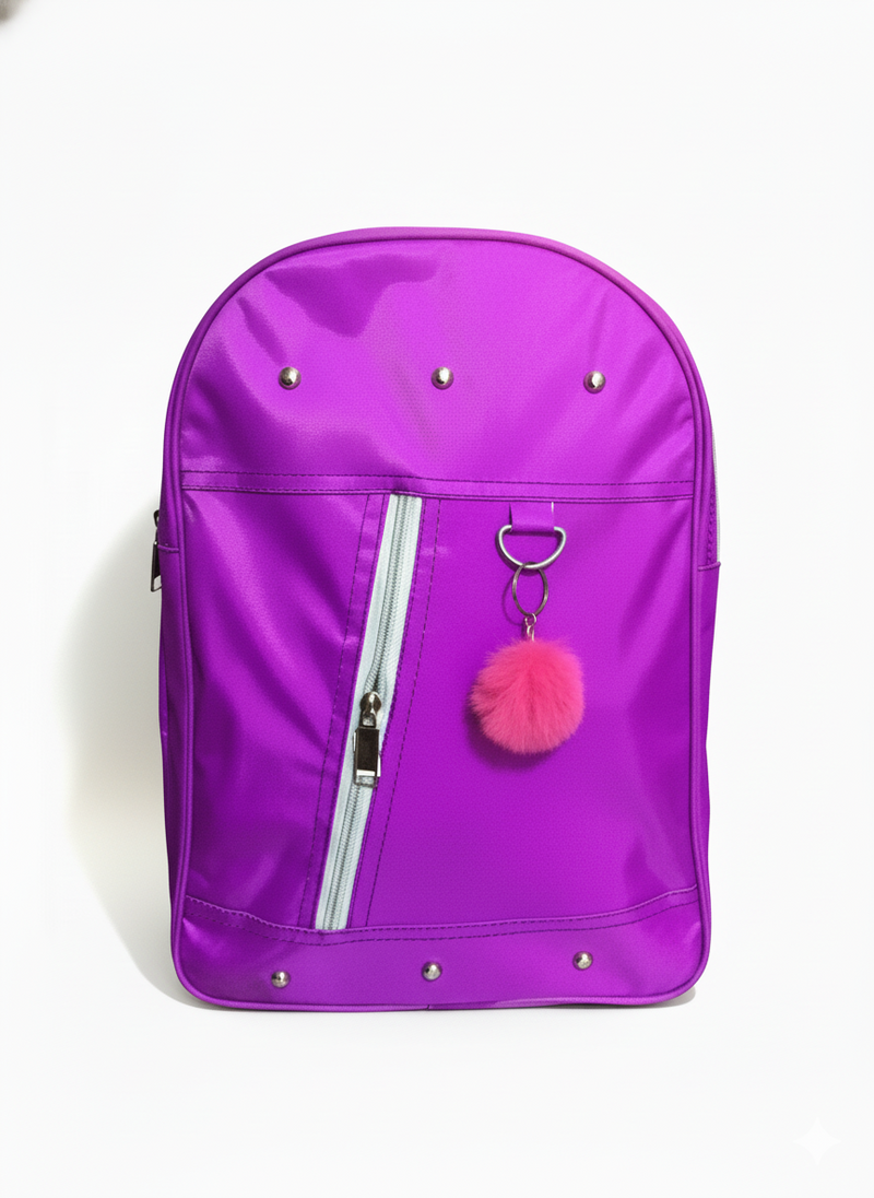 Purple Pom Style Backpack