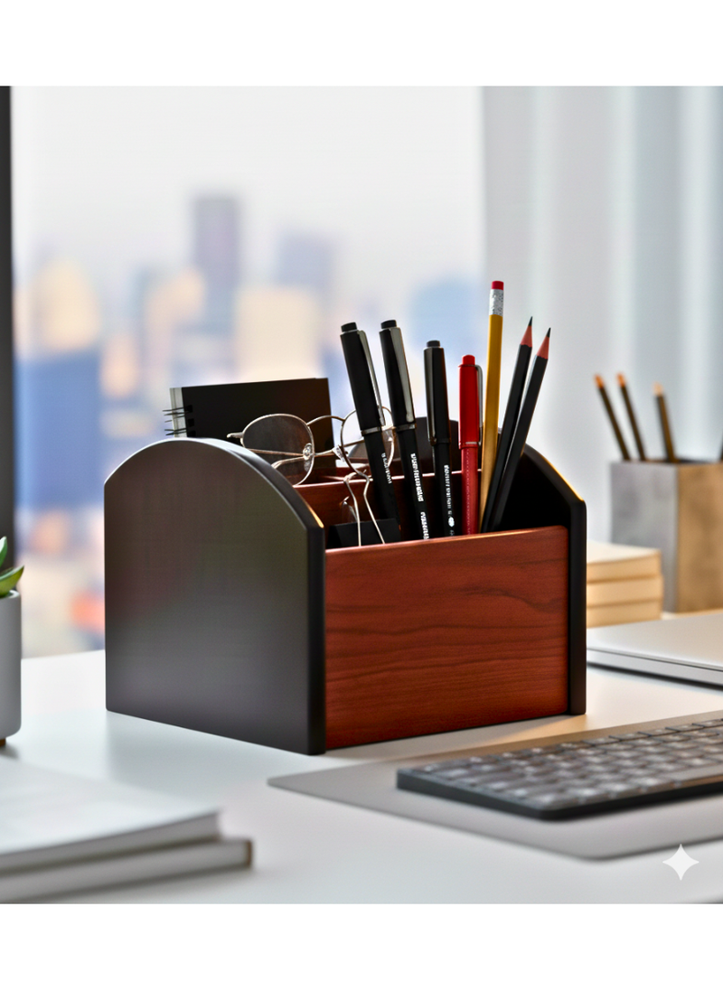 Classic Wood Finish Pen Holder